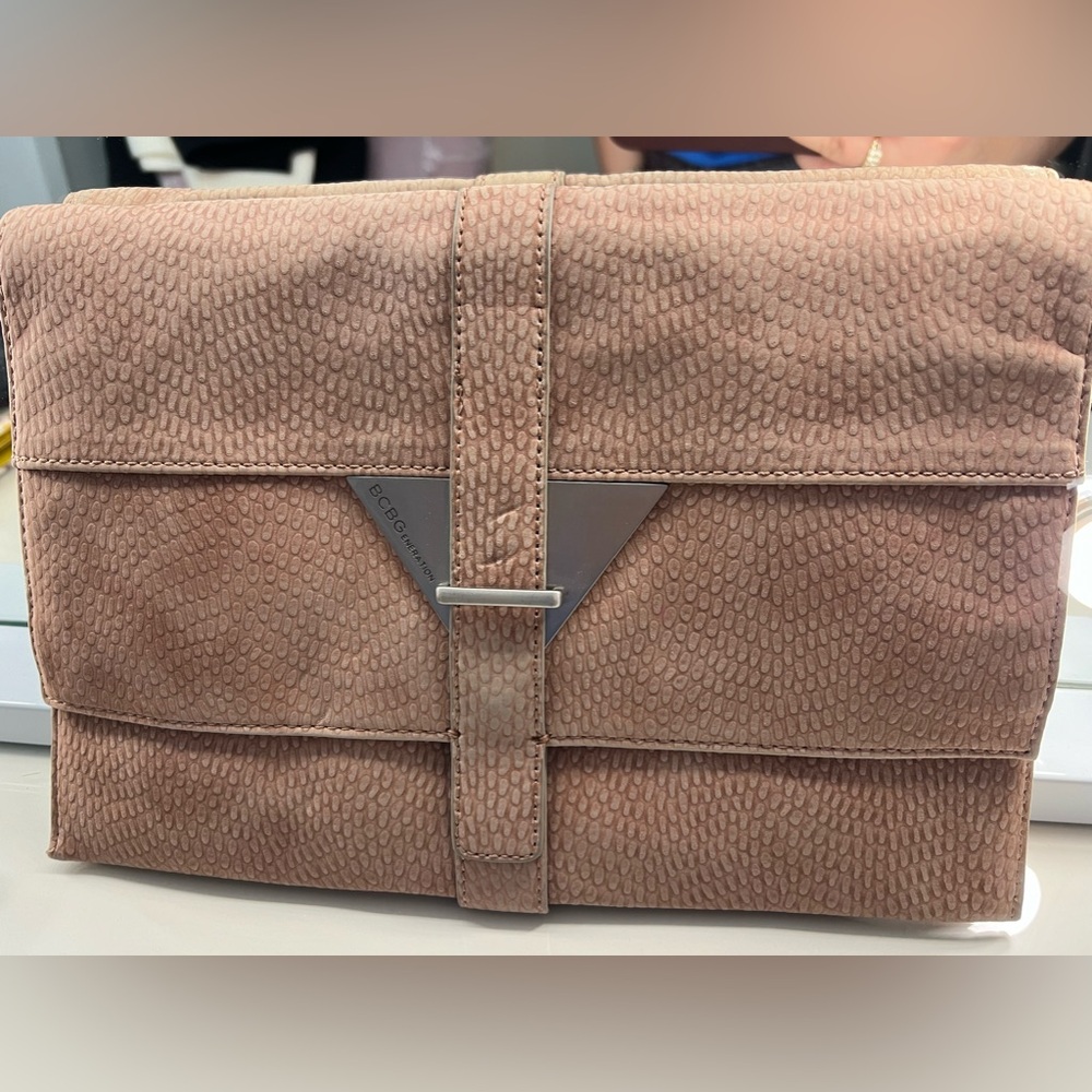 BCBGeneration nude textured flap clutch